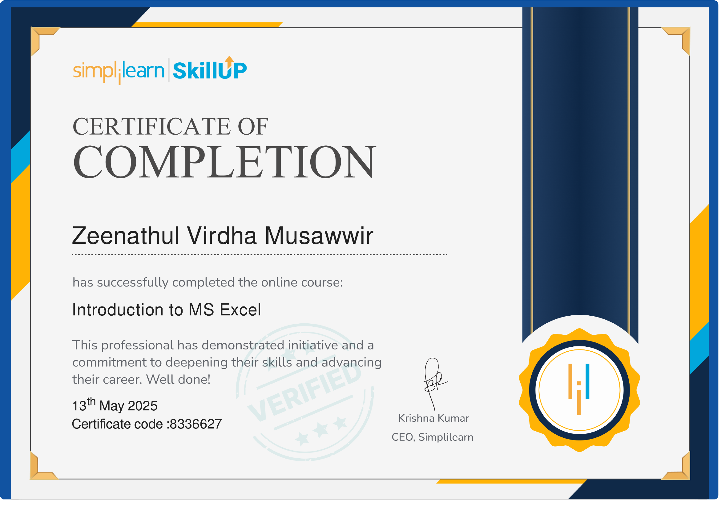 MS Excel Certificate